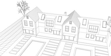 soyut mimari çizimi 3d vektör illüstrasyonu