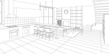 soyut mimari çizimi 3d vektör illüstrasyonu