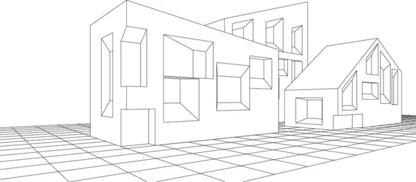 抽象建築スケッチ3Dベクトル図 — ストックベクタ