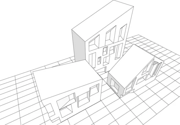 抽象建筑草图3D矢量插图 — 图库矢量图片