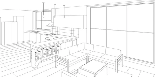 soyut mimari çizimi 3d vektör illüstrasyonu