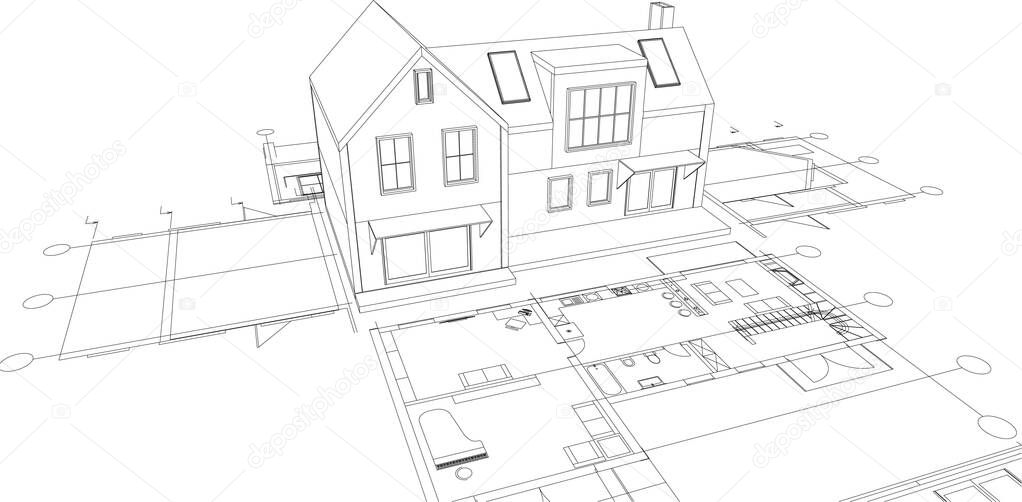 abstract architecture sketch 3d vector illustration
