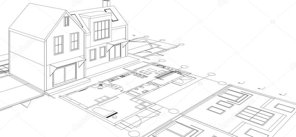 abstract architecture sketch 3d vector illustration