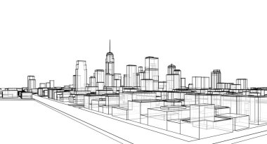 Modern şehir panoraması 3D illüstrasyon