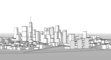 Modern şehir panoraması 3D illüstrasyon