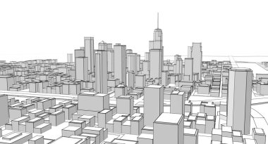 Modern şehir panoraması 3D illüstrasyon