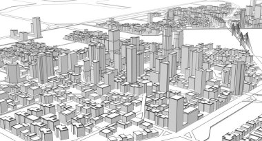 Modern şehir panoraması 3D illüstrasyon