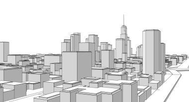 Modern şehir panoraması 3D illüstrasyon