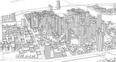 Modern şehir panoraması 3D illüstrasyon