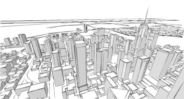 Modern şehir panoraması 3D illüstrasyon