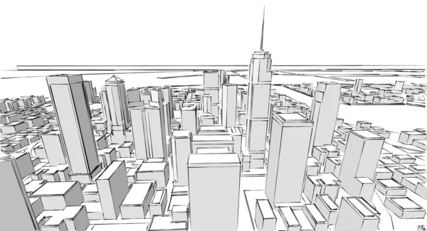 Moderne Stad Panorama Illustratie — Stockfoto