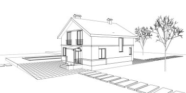 Küçük mimari geleneksel ev 3D görüntüleme