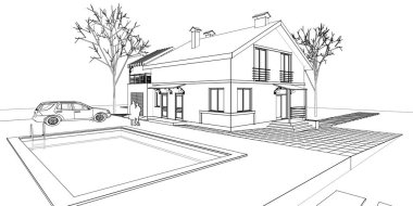 Küçük mimari geleneksel ev 3D görüntüleme