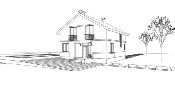 Small Architecture Traditional House Rendering — Stock Photo, Image