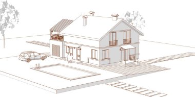 Küçük mimari geleneksel ev 3D görüntüleme