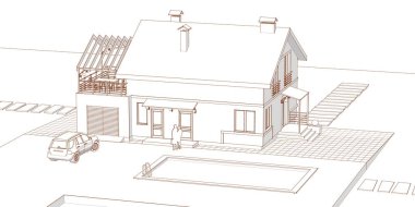 Küçük mimari geleneksel ev 3D görüntüleme