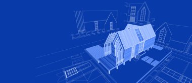 Modern ev çizimi 3d illüstrasyon