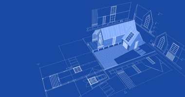 Modern ev çizimi 3d illüstrasyon