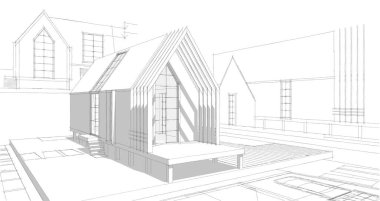 Modern ev çizimi 3d illüstrasyon