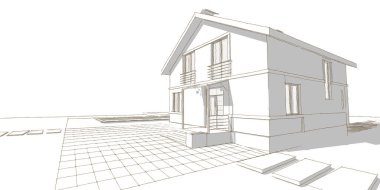 Modern ev çizimi 3d illüstrasyon