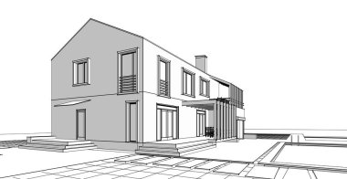 Modern ev çizimi 3d illüstrasyon