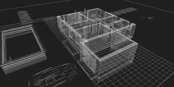 Modern Ház Építészeti Projekt Vázlat Illusztráció — Stock Fotó