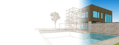 ev mimarisi çizimi 3d illüstrasyon