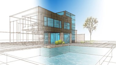 ev mimarisi çizimi 3d illüstrasyon