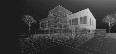 ev mimarisi çizimi 3d illüstrasyon