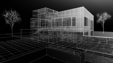 ev mimarisi çizimi 3d illüstrasyon