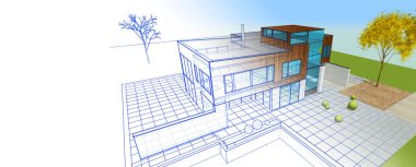 modern küçük mimari çizimi 3d illüstrasyon