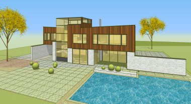 modern küçük mimari çizimi 3d illüstrasyon