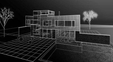 modern küçük mimari çizimi 3d illüstrasyon