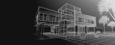 modern küçük mimari çizimi 3d illüstrasyon