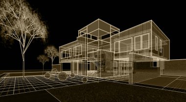 modern küçük mimari çizimi 3d illüstrasyon