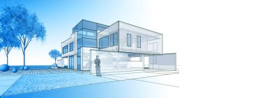 modern küçük mimari çizimi 3d illüstrasyon