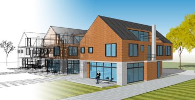 Kasaba geleneksel mimarisi 3D illüstrasyon