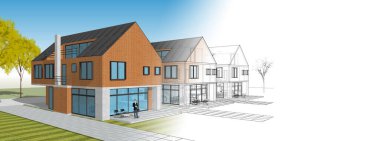 Kasaba geleneksel mimarisi 3D illüstrasyon