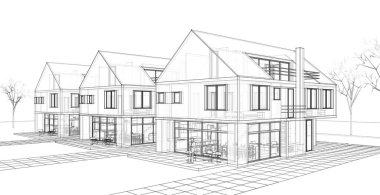 Kasaba geleneksel mimarisi 3D illüstrasyon