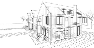 Kasaba geleneksel mimarisi 3D illüstrasyon