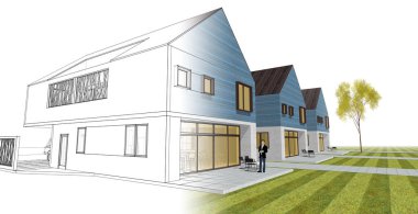 Kasaba geleneksel mimarisi 3D illüstrasyon