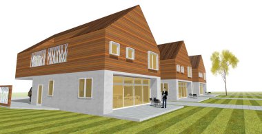 Kasaba geleneksel mimarisi 3D illüstrasyon