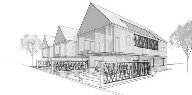 Kasaba geleneksel mimarisi 3D illüstrasyon