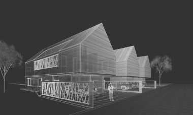 Kasaba geleneksel mimarisi 3D illüstrasyon