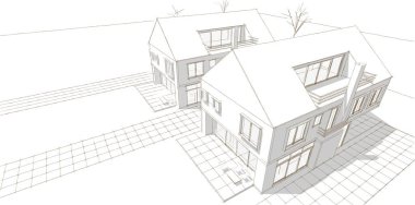 Kasaba geleneksel mimarisi 3D illüstrasyon