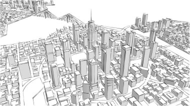 Modern şehir panoraması 3D illüstrasyon