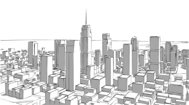 Modern şehir panoraması 3D illüstrasyon