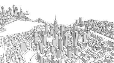 Modern şehir panoraması 3D illüstrasyon