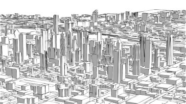 Modern mimari şehir panoraması 3D illüstrasyon
