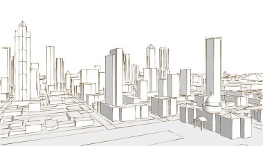 Modern mimari şehir panoraması 3D illüstrasyon